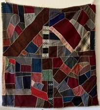 Authentic 1920s Antique Crazy Quilt 41” x 41” Hand Sewn Vintage Textile Blanket picture