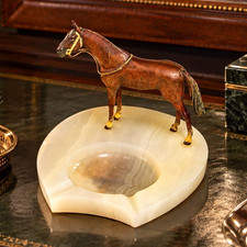 Asprey Austrian Cold Painted Antique Bronze Horse Statue Sculpture Onyx Catchall picture