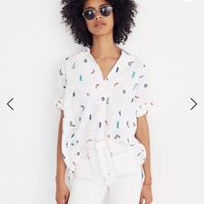 Madewell Summer Friday Embroidered Courier Button-Back Shirt SZ XS picture