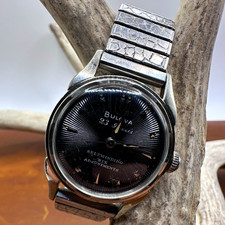 Bulova 23 Jewels Men's Automatic Self-Winding Steel Watch Black Sunburst Dial picture