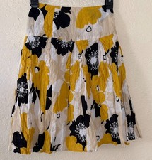 Karen Kane Mustard Yellow Black White Floral Cotton Skirt Womens Size 6 Lined picture