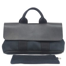 HERMES Valparaiso Long PM Handbag Toile Chevron Leather Black w/Pouch picture