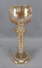 Fritz Heckert Hand Enameled White & Gold Floral Orange Luster Hock Wine Glass picture