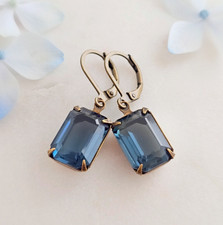 Navy Blue Baguette Earrings made with Vintage Montana Blue Swarovski Crystals picture