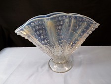Fenton French Opalescent Glass Hobnail Large Scalloped Melon Rib Fan Vase picture
