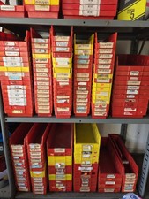 Arko Mills Assorted Red & Yellow Plastic Warehouse Storage Parts Bins/Totes Lot picture