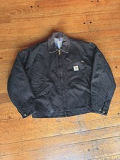 Vintage Carhartt J01 BLK Detroit Jacket 46 R USA Union Blanket Lined Black Coat picture