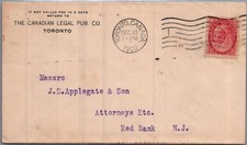 CANADA 1902 POSTAL LEGAL COVER ADDR N.J. USA & POSTMARK TORONTO picture