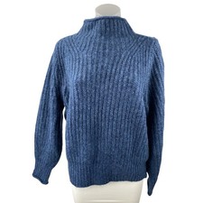 NEW Madewell Women's Blue Ribbed Knit Turtleneck Long Sleeve Sweater Top Size S picture