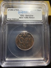 RARE VOC N.E. Indies 1748 New York Penny 1 Duit Colonial Copper KM#1 BN picture