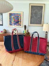 2 Vintage LL Bean Deluxe Tote Bags Navy Red 80s  picture