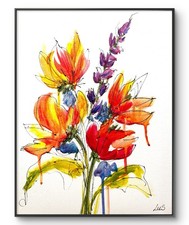 Original Abstract Expressionism 11x14 Flowers Handmade Signed Unique Fine Art 98 picture