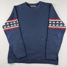 Vintage Demetre Pure Virgin Wool Stars Stripes Sweater Navy Men’s Large USA picture