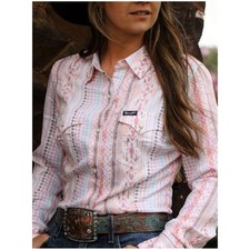 Wrangler Retro Sz L NWT Pink Western Shirt Pearl Snap Southwestern Print picture