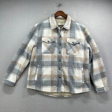 Sage Collective Flannel Shacket Jacket Womens Large Gray Plaid Sherpa Lined Cozy picture
