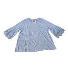 J. Jill Cornflower Blue Eyelet Embroidery Bell Sleeve Top 4X NWT Boho Blouse picture
