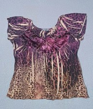 Unity World Wear Flutter Sleeve Tunic Blouse Size 1X Purple Leopard Print Fairy picture