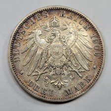 1909 Drei Mark 3 Mark GERMANY Wurttemberg Nice Circulated Type Coin *V540 picture