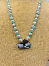 Vintage Native American Zuni Porfilio Sheyka Turquoise Silver Rabbit Necklace picture