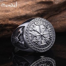 MENDEL Mens Norse Viking Axe Compass Vegvisir Ring Men Stainless Steel Size 7-15 picture