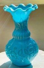 Antique French Blue Opaline Milk Glass Vase - 8