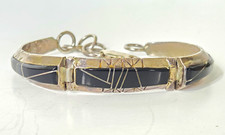 Signed Sheila Tso Navajo Sterling Silver Black Onyx Channel Inlay Link Bracelet picture
