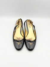 Prada Black Leather Slingback Kitten Heels w/ Bow and Logo Plate Size EU 36 picture