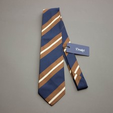 Drake’s Navy, Brown & Gold Regimental Stripe Tie / RRP £175 / Made in London picture