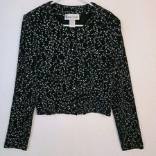 VTG Ronni Nicole Rhinestone Button Cropped Cardigan Black Shimmer Beaded Knit picture