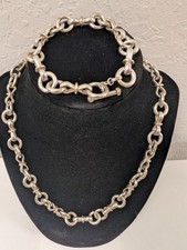 Vintage Sterling Silver Link Necklace & Bracelet Set 133g picture