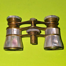 Antique Mother of Pearl Opera Glasses Brass Vintage Binoculars Case Stamp 61 picture