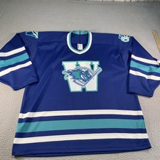 Vintage Worcester IceCats Jersey Mens Large Blue AHL Hockey Bauer 90s Retro picture