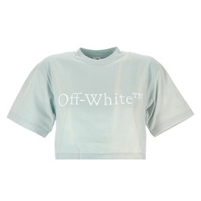 Off-White Women's Cropped Cotton Logo T-Shirt in Blue picture