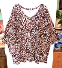 NEW CATHERINES BROWN ANIMAL PRINT 3/4 ELBOW SLEEVE TEE T SHIRT TOP PLUS SIZE 3X picture