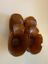 Vintage Hand Carved Wooden Mens Work Boots Pair Miniature Folk Art 5in picture