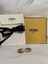 Fendi Roma Gold Tone FF Logo Round Hoop Earrings Hinged Hoop Closure picture