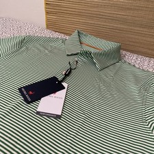 Michel Rouen Performance Mens Golf Polo Shirt Size Small Emerald Stripe NEW picture
