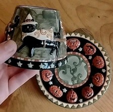 Yankee Candle Teresa Kogut Halloween Scaredy Cat Shade Glow N Dark + Plate picture