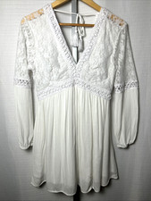 Altar'd State Womens Sz S White Lace Boho Peasant Dress V-Neck Romantic Beach picture