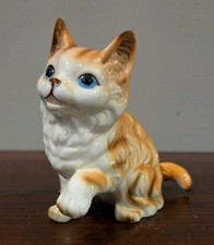 Vintage Ceramic Ginger Orange Blue Eyed Tabby Cat Kitty Figurine, 4 Inches Tall picture