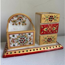 Handcrafted Marble Pen Holder /Card Slot, Desk Organizer Artwork red colorful picture