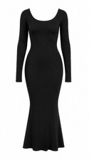 TA3 Scoopy Black Ribbed Knit Mermaid Maxi Dress Long Sleeve Large Short NWT picture