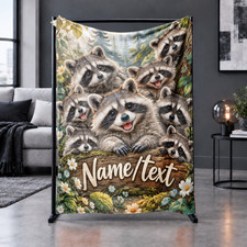 Raccoons Forest Flowers Coral Fleece Blanket Custom Name picture