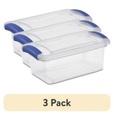 (3 pack) Sterilite 7 Quart Latch Box, Clear Plastic Storage Bin with Lid, Blue picture