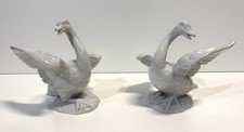 Vintage Antique Pair White Porcelain Swan Or Goose Figures Blanc De Chine France picture