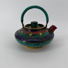 Vintage Tibetan Style Metal Teapot Turquoise Lapis Mosaic Inlay Decorative Pot picture