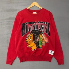 Vintage Nutmeg Mills Chicago Blackhawks Crewneck Sweatshirt Red 1989 NHL Large picture
