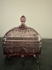 Rare Amethyst Purple Indiana Glass Carnival Glass Bee Honeycomb Box picture