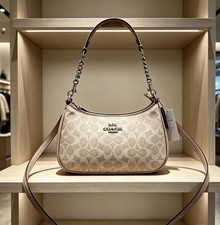 Coach Teri Shoulder Bag In Signature Canvas Silver /Sand/Taupe CV933 NWT picture