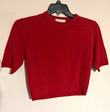Vintage 70s 80s Express Tricot Short Sl Knit Top Red Medium British Hong Kong picture